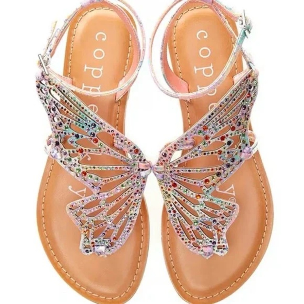 Copper Key Pink and Orange Sandals with Butterfly Design